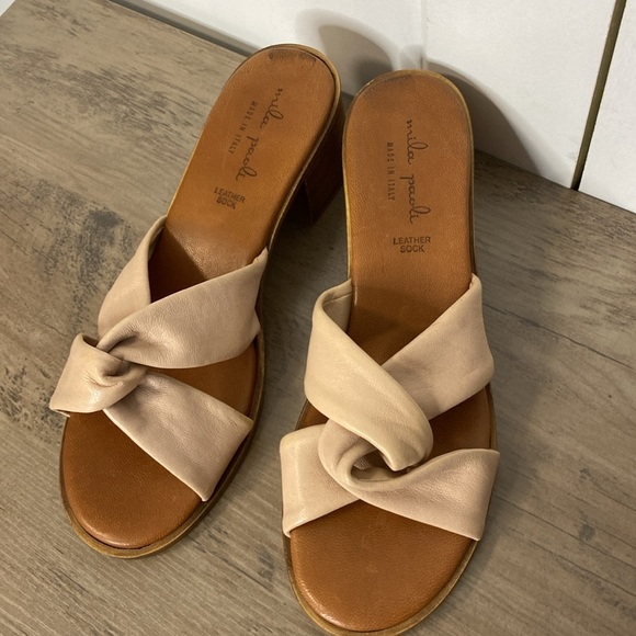 Mila Paoli | Tan/ Light Pink Rose Knotted Women's Leather Sandals - US 9 - Picture 2 of 7